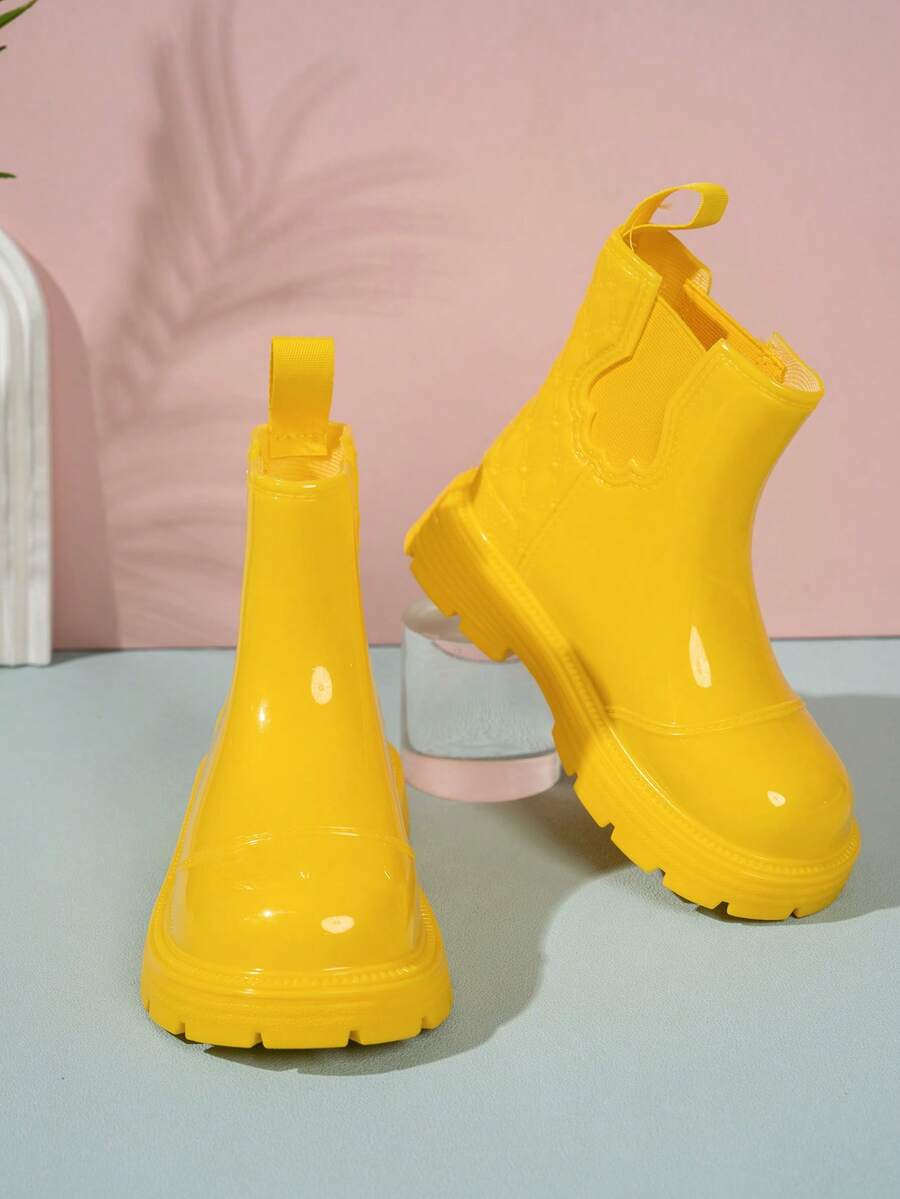 Sepatu Bot Hujan Pendek Warna-warni untuk Anak Perempuan, Sepatu Hujan Luar Ruangan Anti Selip Mengkilap dan Tahan Air - Kuning - View 1