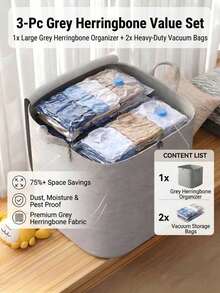 1pc Grey Large Capacity Storage Bag, Clothing Storage Bag, Miscellaneous Storage Bag, Dual-Way Alloy Zipper, Sturdy Handle, Soft Fabric, Precise Zipper, Suitable For Home Miscellaneous Storage, Clothing Organization, Seasonal Bedding Storage - Grey - View 5