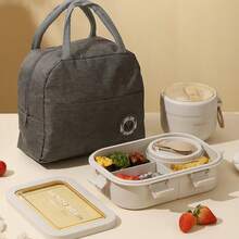 1pc Bento Box - Beige - With Utensils, Adult Lunch Box Microwave , 3 Compartment Food Storage Container, With Soup Cup, Insulated Lunch Bag, Leak-Proof Lunch Bento Box - Multicolor - View 3