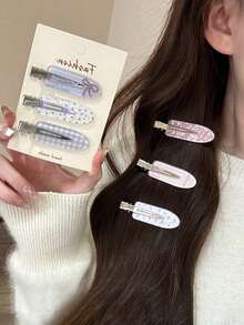 3/6/12Pcs Plaid Heart Rhinestone Hair Clips, Cute No-Crease Bangs Side Hair Clips, Sweet Women's Daily Hairstyle Decoration Hair Accessories Set (No Card) - Multicolor - View 5