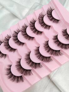 7 Pairs Fluffy Cat Eye False Eyelashes Natural & Realistic Mink Lashes Soft & Voluminous Long Wispy Ends Suitable For Daily Use - Black - View 3