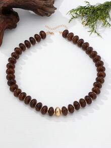 OABE 1pc Bohemian Style Flat Round Beaded Necklace With Single Gold Bead, Suitable For Women's Daily Wear, Multiple Colors Available - Flat Round CCB - View 11