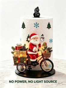 2D FLAT Christmas Decor Kitchen Paper Towel Holder (No Power Light) - Desktop Tabletop Roll Holder (Combines Display And Storage Functions), Fun Cycling Santa Claus Design, Suitable For Kitchen, Bathroom, Living Room And Dining Room, Decorative Ornament To Create Warm Christmas Atmosphere - Multicolor - View 5