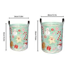 1PC Mint Green Gingerbread Man & Snowman Print Storage Bucket With Handles, Large Capacity Fabric Storage Basket - Mint Green - View 2