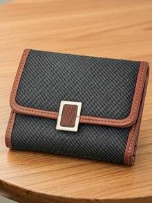 2026 New Short Contrast Color Thin Edge Wallet, Vintage Style Three-Fold PU Soft Multifunctional Student Wallet Large Capacity Card Holder, Compact And Lightweight Suitable For Holiday Gift - Multicolor - View 11