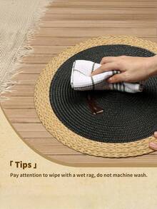 6pcs 15-Inch Black Round Woven Placemat Set , Round PP Braided Placemats With Wide Paper Edge, Washable, Wipeable, Easy To Clean, Heat Resistant - Black - View 2