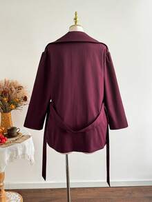 Rusttydustty Women's Plus Size Burgundy Double-Breasted Tie-Front Lapel Vintage Jacket, Suitable For Autumn/Winter, Halloween Outfit - Burgundy - View 7