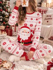 2pcs Women Comfortable Christmas Pajama Set, Soft Fabric Sleepwear Homewear Suit - Multicolor - View 4