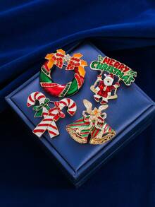 1 pieza/4 piezas Broche de Árbol de Navidad, Papá Noel y Bastón de Caramelo para Mujeres, Accesorio de Moda Versátil y Divertido - Juego de 4 piezas - Ver 6