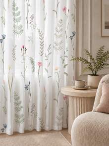 2PCS Botanical Leaf Floral Print High Density Mesh Curtains, Light Filtering Rod Pocket Window Curtains - Multicolor - View 5