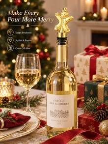 1 Pc Gingerbread Man Wine Bottle Stopper, Festive Holiday Bottle Sealer For Christmas Dinner Table, Home Bar, Party Decor, Gift Giving And Seasonal Celebrations - Gold - View 1