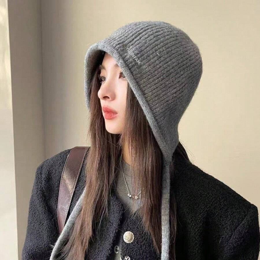 1pc Solid Color Casual Elegant Acrylic Knit Beanie Hat, Autumn/Winter New Style, Fashion Versatile Cute Rope Warm Women's Cold Weather Hat - One Size Fits All - View 1