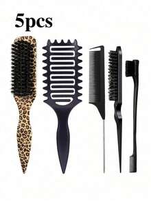 5PCS Children's Hollow Bouncing Massage Combs, Long Handle Cleaning Brushes, Leopard Print Combs. Essential Items For School, Travel And Vacation. - Multicolor - View 10