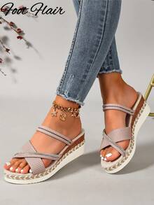 Foot Flair 大尺碼女款露趾厚底紫色涼鞋，舒適百搭沙灘度假穿搭，夏季 - 淡紫色 - 查看 4