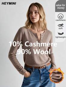 HEYMINI Women's New Soft Wool Sweater, Round Neck Long Sleeve Knit Base Layer Top, Button Half-Open Collar Design, Suitable For Autumn/Winter Outfits - Maroon - View 1