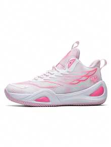 1 Pair White-Pink Gradient Dreamy Basketball Shoes, Sports Running Shoes With Shock Absorption, Soft Bounce, Breathable And Comfortable, Couple Style, Pink Youthful - White Powder - View 6
