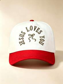 1PC Color Block Curved Brim Baseball Cap, JESUS LOVES YOU & Bow Embroidery Adjustable Unisex Hat For Daily, Street, Party & Travel - Multicolor - View 13