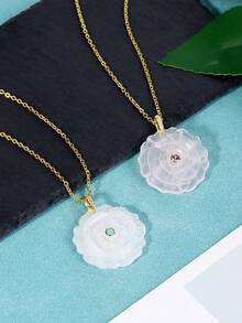 1pc Crystal Carved Rose Flower Necklace Pendant Natural Stone Amethyst Quartz Agate Handmade Jewelry Charm For Women H960 - Necklace - View 7