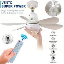 Ventilador De Teto Luz LED 60W/80W Com 6 Hélices 3 Tipos De Luz Bivolt Com Controle Remoto - Multicolorido - Visão 2