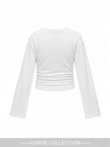 Plus Size Casual Loose Comfortable Women's Top, Dropped Shoulder Slimming Striped Colorblock Everyday Knit T-Shirt, Spring/Autumn New Style - White - View 7