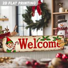 2D Flat Single Piece, Holiday Elf And Holly Berry Metal Sign, Christmas Holiday Decoration, Vintage Wall Decor, Home Winter Decorative Sign And Plaque, Size 3.94X15.75 Inches (Random Style) - A - View 6