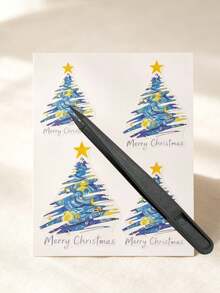 1 Set Stiker Estetik, Perlengkapan Jurnal, Stiker Dekoratif Pohon Natal Lukisan Minyak Malam Berbintang, Pola Seni Impresionis, Untuk Dekorasi Permukaan dan Ornamen Hadiah - Pohon Natal Malam Berbintang - View 7