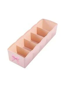 5 Grid Cosmetic Storage Box With Plaid Bow,Desktop Makeup Organizer,Sock Storage Box,Stackable Underwear Organizer Box,Plastic Divided Holder For Lipstick Eyeshadow Vanity Table,For Home Wardrobe Bathroom Desktop Storage,Housewarming Gift - Multicolor - View 13