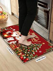 1/2pcs Christmas Kitchen Decor Rug, Santa Claus Pattern Design, Winter Kitchen Rug And Mat, Non-Slip Washable Absorbent Kitchen Accessories Decor Mat, Christmas Holiday Gift! - Multicolor - View 14