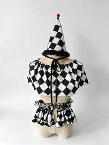 1 Set Black And White Clown Cosplay Outfit, Fake Collar, Cone Hat And Arm Warmers, Halloween Circus Ruffle Women's Party Stage Costume Accessories - A - View 10