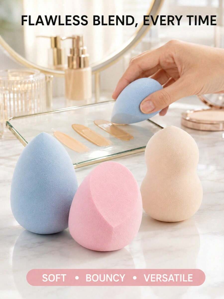 50PCS/30PCS/20PCS/10PCS/5PCS/1PC Super Soft & Bouncy Makeup Sponge, Dual-Use Dry/Wet Foundation Makeup Sponge, High Rebound Soft Makeup Sponge, Expands When Wet, Fine & Skin-Friendly, Helps Reduce Powder Absorption And Foundation Waste; Suitable For Foundation, Concealer, Loose Powder, Blush And Other Makeup, Pointed Design For Precise Application Around Eyes, Nose Wings And Other Detail Areas, Rounded Surface For Quick Large Area Foundation Application - Multicolor - View 1