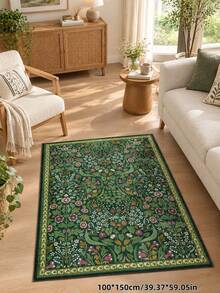 1pc Bohemian Modern Paris Garden Floral Carpet, Suitable For Living Room, Non-Slip Rust Red Printed Vintage Farmhouse Rug, Suitable For Bedroom, Dining Room, Dorm, Office, Home Decor - Dark Green - View 7