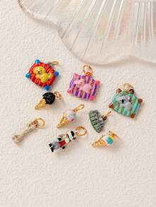 1pc Beautiful Unique Assorted Enamel Pendants, Cute Mini Mixed Design Metal Charms With Jump Rings, Fairy Animal And Dessert Pendants, Lead And Nickel Free, DIY Handmade Jewelry Supplies For Bracelets, Necklaces, Keychains And Packaging Decorations - Multicolor - View 4