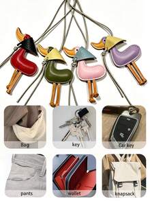 Lucky Yellow Duck Keychain Genuine PU Material Bag Charm Handcrafted Cute Cartoon Car Key Ring Purse Pendant Gift For Women Friends Sisters - Multicolor - View 7