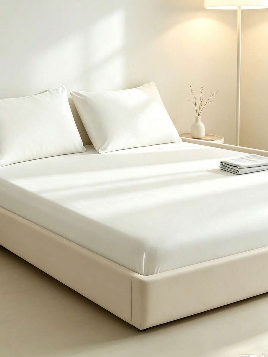 1pc Solid Color Fitted Sheet, Mattress Protector, Mattress Cover, Deep Pocket Design, Soft & Breathable, Fits Various Bed Sizes - White - View 1