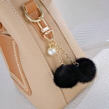 Soft Style Double Plush Ball Pearl Keychain, Cute Faux Rabbit Fur Pom Pom Pendant, Girls Bag Backpack Charm, Car Key Chain, Small Gift - Multicolor - View 4