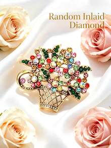 1pc Colorful Exaggerated Flower Basket Brooch, Vintage Elegant Brooch Pin, Unisex, Suitable For Ceremonies, Parties, Daily Wear, Classic Lapel Accessory - Multicolor - View 13