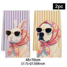 2PCS Kitchen Towels Minimalist Striped Fashion Rabbit & Dog Pattern Printed 40*60cm Modern Fashion Rectangular Microfiber Kitchen Towels, Dish Cloths, Tablecloths, Hand Towels, Kitchen Decor, Housewarming Gifts For Neighbors, Perfect For Kitchen & Bathroom Use, Suitable For Housewives And Family Gatherings, Home Essential - Yellow - View 13