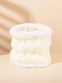 1pc Fleece Trim Cable Knit Children's Neck Warmer, Elastic Shiny Thread Seamless Loop Scarf, Unisex Daily Accessory - 1PC - View 6