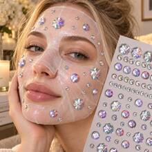 Face Mask Self-Adhesive AB Teardrop Star Pearl Rhinestone Stickers-1Sheet, Iridescent Crystal Gem Decals, Bling Face Jewels, DIY Self-Care Selfie Makeup Accessories For Rave, Festival, Y2K Party - Multicolor - View 3