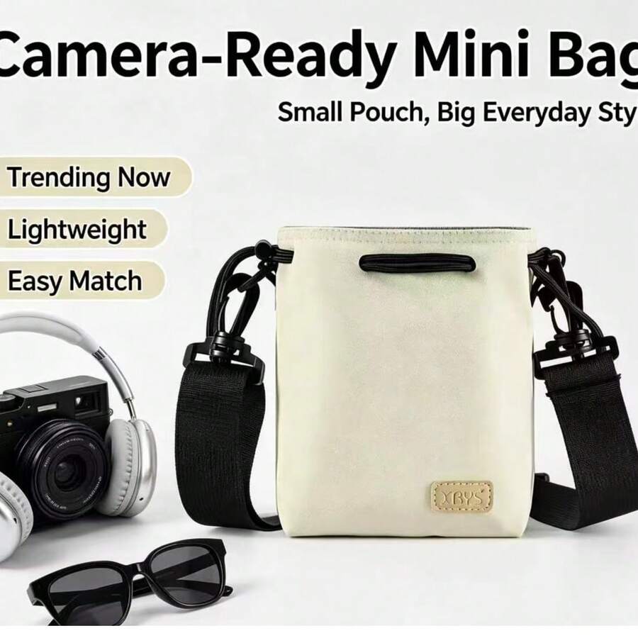 1pc, Festive Hot-Selling Mini Drawstring Camera Crossbody Bag, Lightweight And Portable Camera Lens Storage Bag, Adjustable Wide Shoulder Strap Shoulder Bag, Small Camera Protective Bag, A Must-Have For Travel And Outdoor Photography - View 1