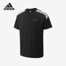Kaos Lengan Pendek Kasual Katun Murni Adidas Musim Panas Terbaru, Atasan Bernapas - Hitam - View 7
