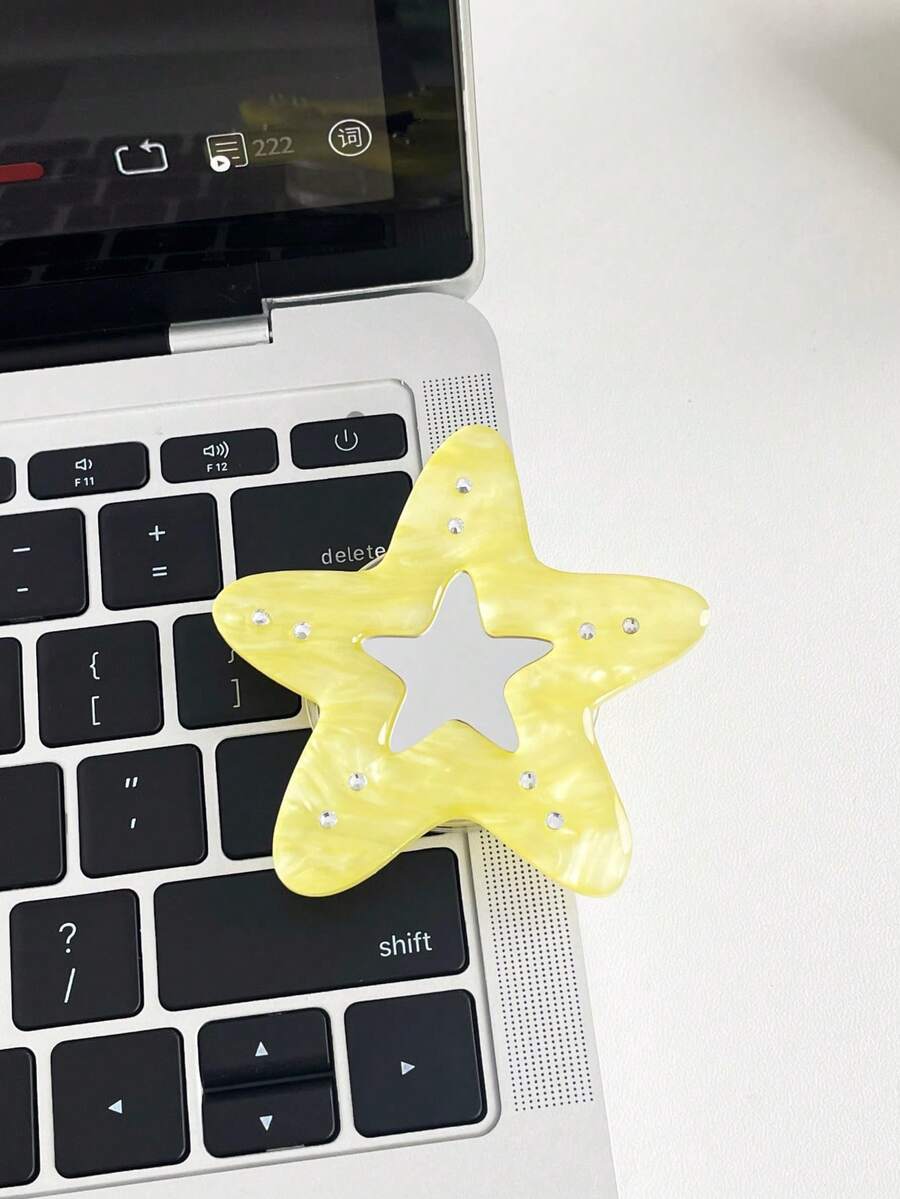 頂級大理石紋水鑽星形五角星化妝鏡 MagSafe 磁吸氣墊手機支架 可折疊伸縮氣墊吸盤環形支架