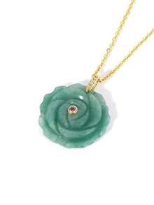 1pc Crystal Carved Rose Flower Necklace Pendant Natural Stone Amethyst Quartz Agate Handmade Jewelry Charm For Women H960 - Necklace - View 9