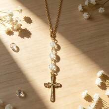 1pc. Rhinestone Cross Car Pendant, Cut Crystal Beads With Golden Chain, Protecting Your Every Journey, Bag And Home Dual Use Holiday Gift - Cross - View 6