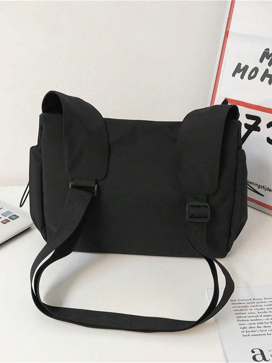 Women's Large Capacity Crossbody Bag With Pendant, Unisex Multi-Pocket Drawstring Waterproof Nylon Shoulder Bag, College/Campus Style