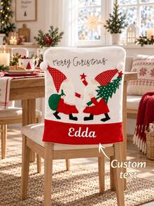 1PC Christmas Gnome Custom Embroidered Chair Slipcover, Personalized Decor Chair Cover With Custom Text Feature And Gnome Applique Detail, Home Ornament For Christmas, Nice Holiday Gift For Relatives - Multicolor - View 2