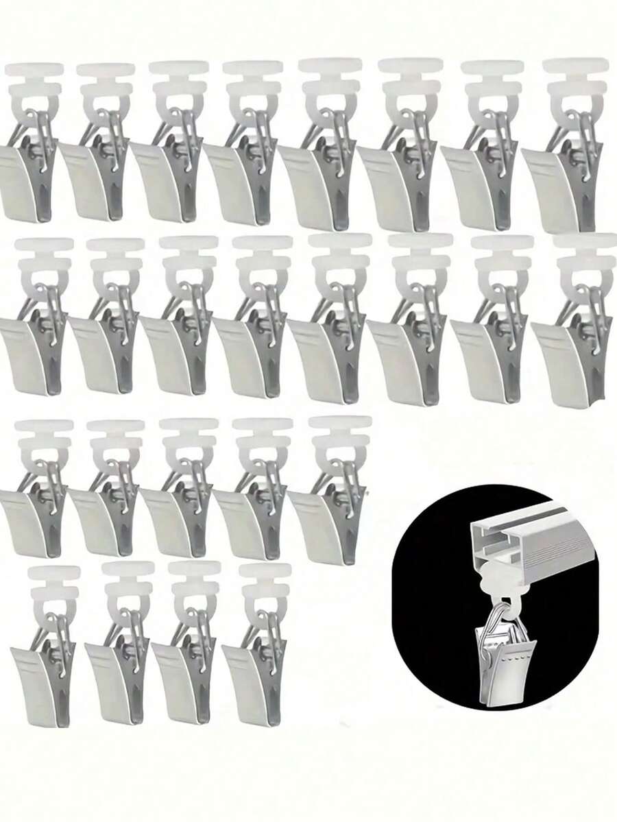 30pcs Metal Curtain Clips With Nylon Rollers, Curtain Gliders, Plastic Slider Clips, Track Hardware Clips, Suitable For Curtain Rails, Shower Curtains, Door Curtains - Multicolor - View 1