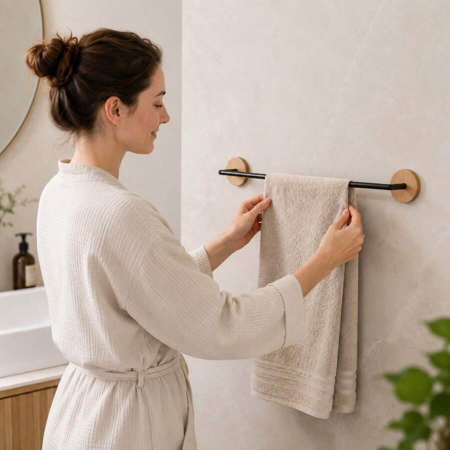47.5cm Wood Modern Towel Rack, Minimalist Bathroom Hanging Storage Bar, Space-Saving Wall Mount Organizer - D - View 1