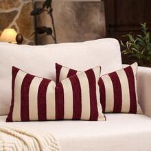 1pc/2pcs Beige-Red Striped Chenille Decorative Throw Pillow Cover, Soft Modern Abstract Bohemian Style Cushion Case For Sofa, Bedroom, Living Room, All Season, Also Suitable As Gift - Beige-red - View 31