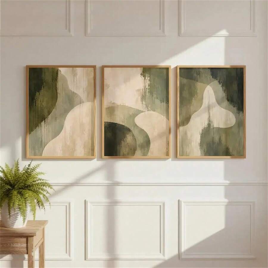 1PC Olive Sage Green Abstract Neutral Shape Canvas Picture Modern Minimalist Wall Art Posters And Prints Fashion Paintings Suitable For Living Room Bedroom Bathroom Kitchen Home Office Dormitory Wall Decor Picture Optional Frame - Multicolor - View 1